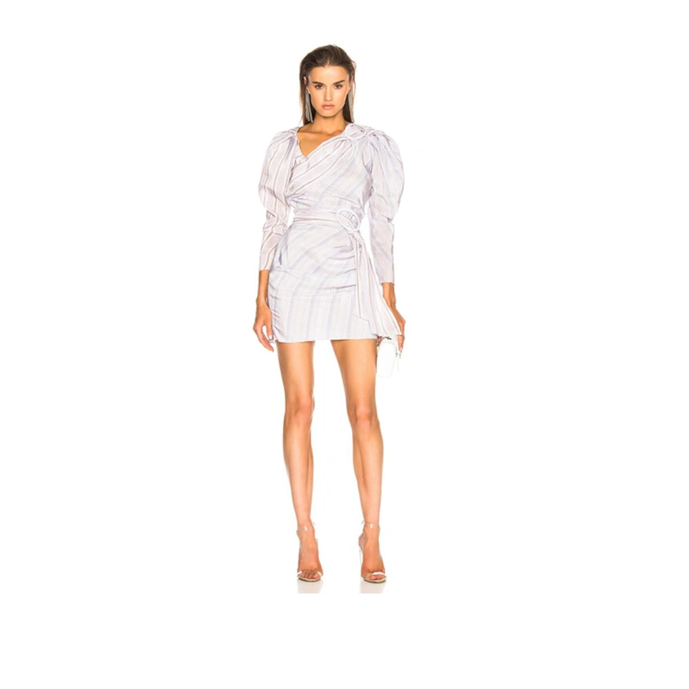 $2,270 Carmen March Cupro Stripes Belted Ruched Sheath Dress 38 IT sz 4 US M491